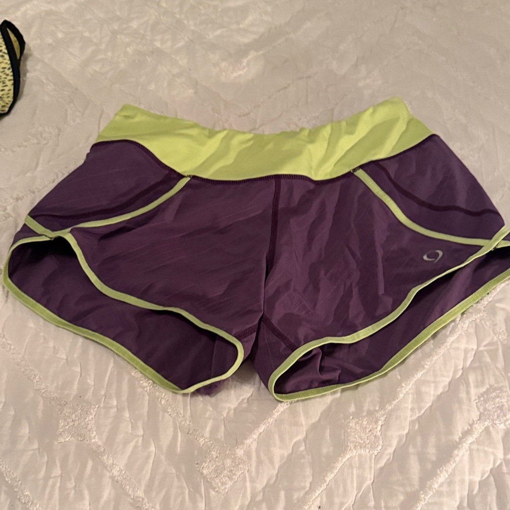 Moving Comfort Purple and Lime Athletic Shorts